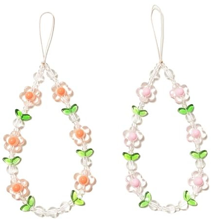 Dream Aurora 2PCS Cute Phone Charm,Flower Phone Lanyard Phone Bling Crystal flower Pendant Charms Strap Beaded,Anti Lost Mobile Phone Chain for Women Girls