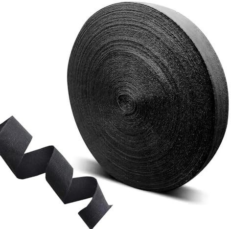 VEGCOO Ruban Coton 20mm, 30M Sangle à Chevrons en Lin-Coton Sergé pour Couture, Tricot et Loisirs Créatifs (Noir)