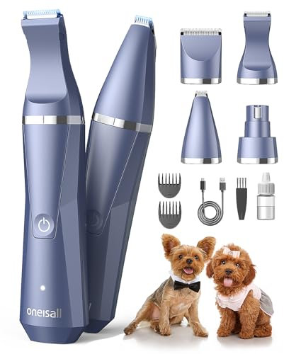oneisall Dog Clippers Grooming Kit 4 in 1, Quite Cordless Dog Paw Trimmer & Nail Grinders for Grooming, Pet Clippers Shaver Trimmer