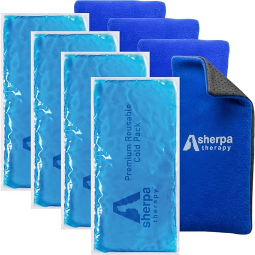 SHERPA THERAPY 4PK Flexible Gel Ice Packs for Injuries Reusable - Gel Ice Pack Cold Compress for Knee, Back, Neck, Wrist, Hand, Elbow, Ankle Pain Relief - 9.5 x 4.5