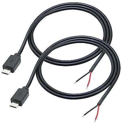 Micro USB mâle 2 broches Bare Wire 3FT, Micro USB vers Open End Pigtail Power Cable Easy Soldering, 5 V/3 A pour équipement installé ou réparation de câble DIY