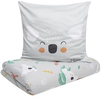 s.Oliver Kinderbettwäsche Koala 100 x 135 cm - 100% Baumwolle, Reißverschluss, anschmiegsam, weich & waschbar, Mako Satinbettwäsche Koalabär grau