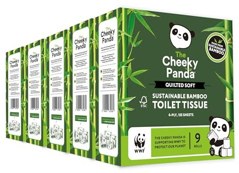 The Cheeky Panda Bamboo 4 Ply Quilted Toilet Roll Bulk Buy – 45 Rolls | Super Soft and Strong | Plastic Free Packaging