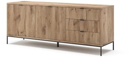 Vicco Meuble TV Eliza, Chêne Viking, 150.1 x 60 cm avec 3 tiroirs, 2 Portes