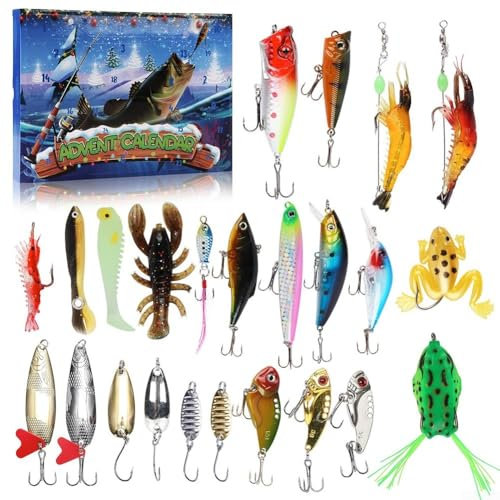 Der Traum-Countdown des Angelbegeisterten bis Weihnachten mit einer spannenden Auswahl an Fischködern im Kalender 2024 (Stil 3)