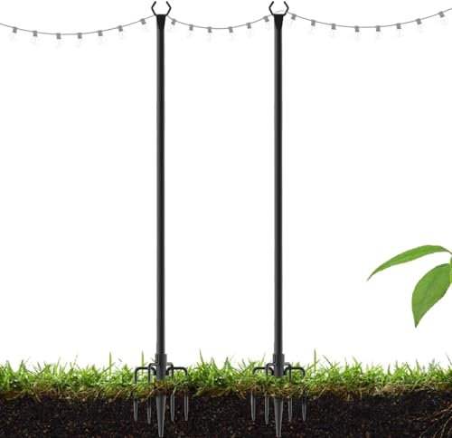 Lichterketten-Lichtmasten, 2er-Pack Metall-Lichterketten-Lichtmasten für den Außenbereich, Metall-Terrassen-Lichterketten-Hängestangen, robuste Metall-Garten-Außen-Lichterstangen