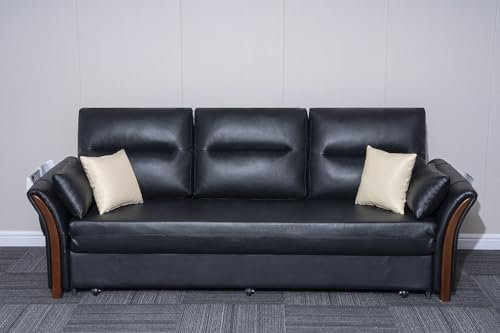 3 Seater Bonded Leather Pull Out Sofa Bed With Storage For Living Rooms for sale- Cheap sofas & couches-2019 (Black)