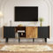 KOMHTOM Meuble TV Noir et Bois avec 3 Portes, Meuble Bas Salon avec Compartiment Ouvert, TV Stand (160 x 40 x 58cm)