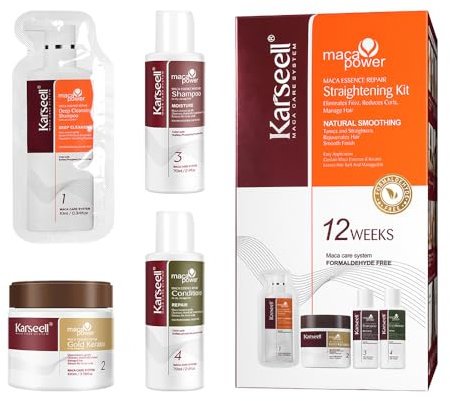 Karseell Keratin Haarglättung Set, 12 Wochen Professionelle Haarglättung für den Heimgebrauch, Glätten und Glattes Haar, für Alle Haartypen
