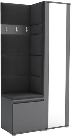 Brent - Garderobenschrank Flur Grau mit sitzbank 95 cm Breit Luton 6 - Multifunktionale Flurgarderobe Set mit Stauraum und Wandpaneel, Garderobe mit Sitzfläche und Kleiderhaken