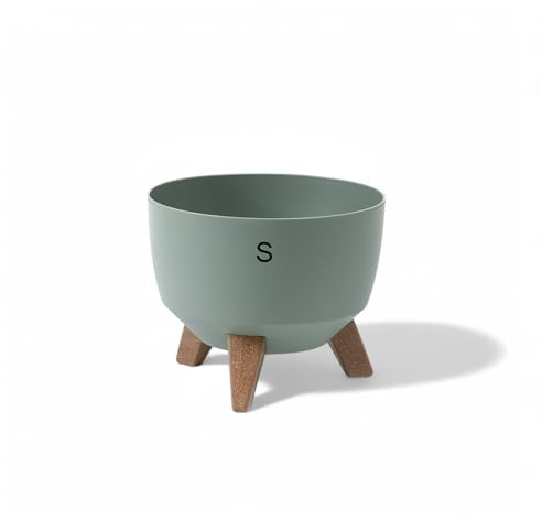 MELTOM Blumentopf mit Füßen Rund Ø 24 cm H 20 cm Grün Matt Übertopf | Standfläche Ø 13 cm · Schale 5,1 L · fester Drainageboden · Gummistopfen zum Ablassen · 3 Füße in Holzoptik · Innen & Außen