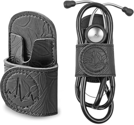 Mtzmy Stethoscope Holder Hip Clip.3M Littmann Stethoscope Belt Clip for Scrubs, Nursing Tools Holster Case,Teaching Stethoscope Holder &Accessories(1-1Carved Black)