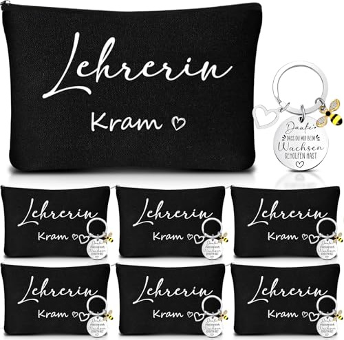 Xuniea 6 Sets Danke Geschenk für Lehrerin Abschiedsgeschenk Lehrerin Kosmetiktasche Schlüsselanhänger Abschluss Geschenk für Lehrer Abschiedsgeschenk Erzieherin Grundschule Abitur Dankeschön(Schwarz)
