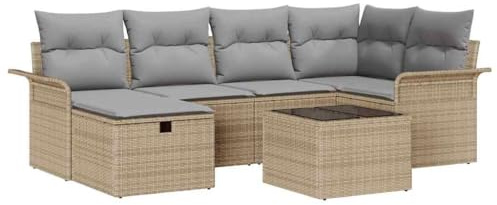 vidaXL Gartensofa-Set mit Kissen mit Speicher 7 pcs Poly Rattan, Sitzmöbel für Garten und Terrasse, moderner modularer Sofa, leichtes Outdoor-Möbel, UV-beständig, mit Stauraum