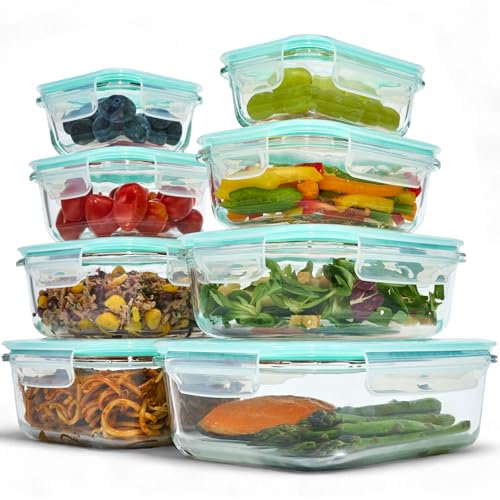 uandu Glasbehälter mit Deckel, 8- teilig, Meal prep Gläser, Frischhaltedosen Glas mit Deckel, Glasdosen mit Deckel Set, Meal prep Boxen Glas