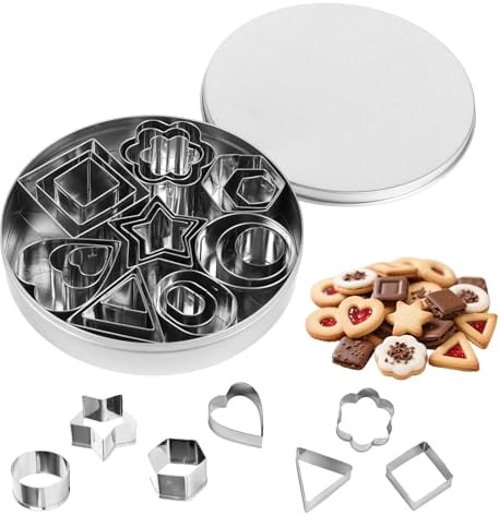 Ausstechformen Set 24-teilig, Mini Plätzchen Ausstecher aus Edelstahl, Geometrische Keksausstecher für Backen, Fondant, Basteln - Kleine Kuchenformen & Backform Set