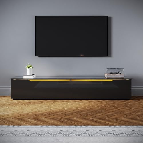 SONNI Porta TV Mobile Basso Soggiorno 180x35x50.5cm, Mobiletto TV Nero, Mobile Sotto TV con illuminazione LED