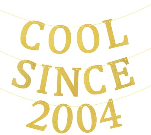 Cool Since 2004 Banner, Gold Glitter Happy 21st Birthday Banner Decorations for Boys & Girls Birthday Anniversary Celebration Supplies