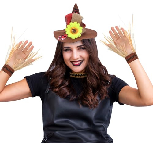 Healeved Pack of 4 Halloween Cosplay with Straw, Hat, Bracelet and Necklace, Lightweight Costume Accessories for Carnival and Fancy Dress, Decorative Party Decoration for Adults