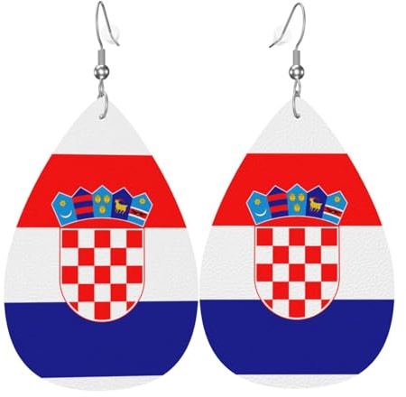 Republik Kroatien Flagge Leder Ohrringe Paar Tropfen Kunstleder Ohrringe Set für Frauen Leichte Leder baumeln Tropfen Ohrringe