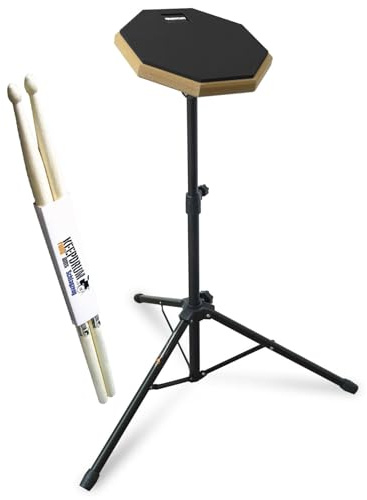 keepdrum DP-BK8 Schlagzeug-Übungspad schwarz 8 Zoll mit Stativ und Drumsticks
