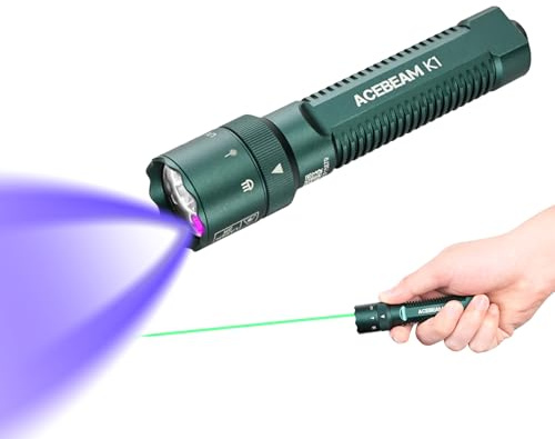 ACEBEAM K1 Wiederaufladbare EDC AA Taschenlampe mit grünem Strahl, UV und weißer LED Combo, 1000 hohe Lumen, Taschenlampe, Dreifachquellen, superhelles kleines Blitzlicht für Notfall, Camping, Zuhause