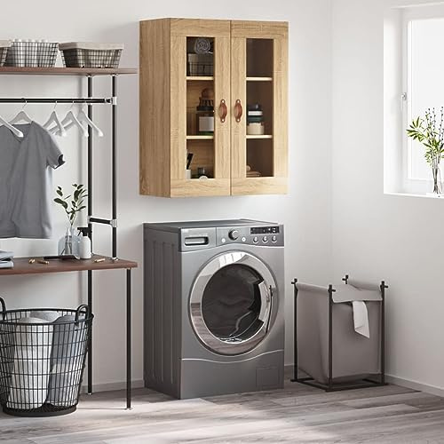 Teenpull Wandschrank Sonoma-Eiche 69,5x34x90 cm, Holzwerkstoff Glas, Hängeschrank mit viel Stauraum, vielseitiges Sideboard Buffet Cabinet für Wohnzimmer, Schlafzimmer