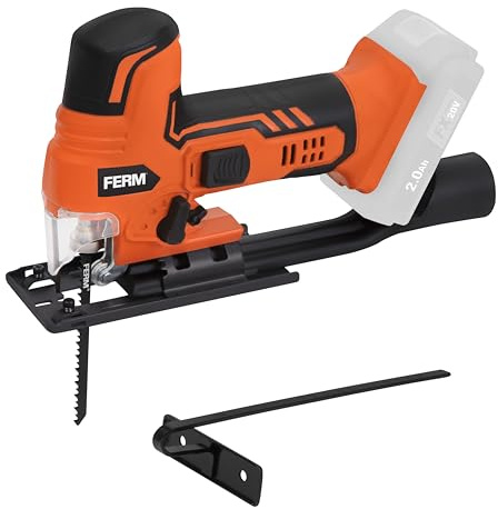 FERM JSM1040 Akku-Stichsäge 20V – Kabellose Pendelhub-Stichsäge mit 4 Stufen, variabler Hubzahl, Staubblasfunktion & Staubsaugeranschluss – Exkl. Akku & Ladegerät