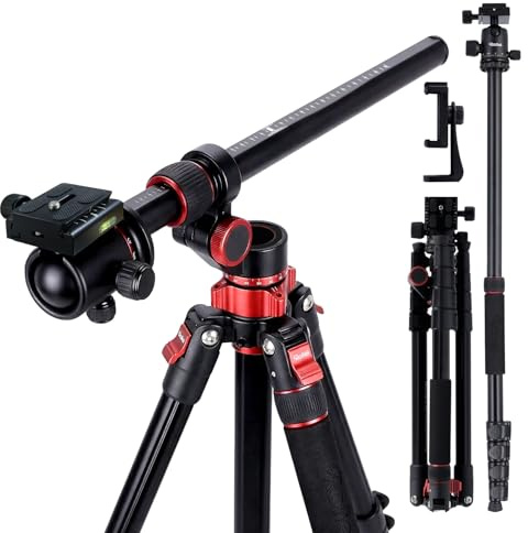 Treppiede Fotocamera 213cm Rollei Compact Traveler No.2 XL Photo Alluminio | Cavalletto Fotografico con Braccio Orizzontale Testa a Sfera 360° Funzione Monopiede Tripod con Supporto per Telefono