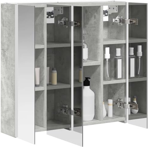 vidaXL Badezimmerspiegelschrank Beton Grau 63,5 x 15,5 x 60,5 cm, Stylischer Badezimmeroberfläche, Wandspiegel, Cooles Stauraum, Moderne Vanity, anpassbare Beleuchtung, Platz sparen
