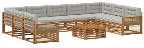 vidaXL Outdoor-Sofagarnitur mit Kissen 10 pcs Natürlich und Hellgrau, Gartenmöbel Set, modernes Sofa für den Außenbereich, Lounge ganz entspannt, Terrasse, Patio