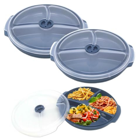 Luckwaii Mikrowellengeschirr Set 3 Stück Mikrowellenteller mit Deckel | Portionen Teller mit 3 Fächern Microwave Plate with Lid and Compartments 25x23x4cm Portionsteller für Die Mikro Aufwärmen