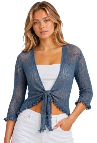 janisramone Ny dam dam dubbel fin stickad bali knytning bolero räfflad stretchig cardigan topp