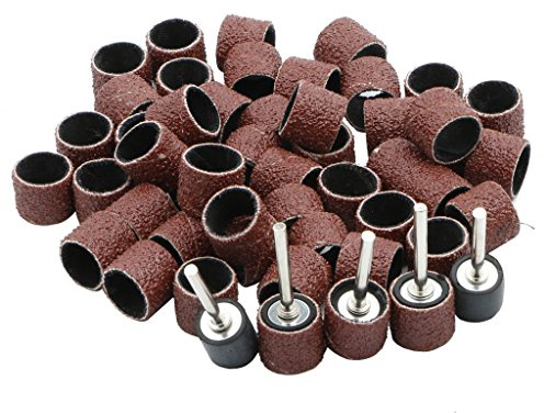 50pcs Sanding Drum Bands 40 Grit with 5pcs Sanding Mandrel Kit Rotary Nail Drill Tool 1/2 Inch
