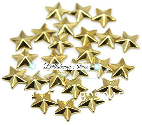 Brillabenny 20 Sterne mit Nieten, zum Aufbügeln, Gold Metall Hotfix 10MM, 1 cm, Star Shape Metallic Studs Flatback Punk Dekorationen für Clothing Schuhe Bags, Hot Fix