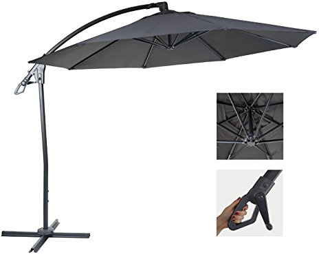 Mendler Deluxe Ampelschirm HWC-D14 3m Polyester - anthrazit | Sonnenschirm, rund Ø, Alu/Stahl, 14kg, ohne Ständer
