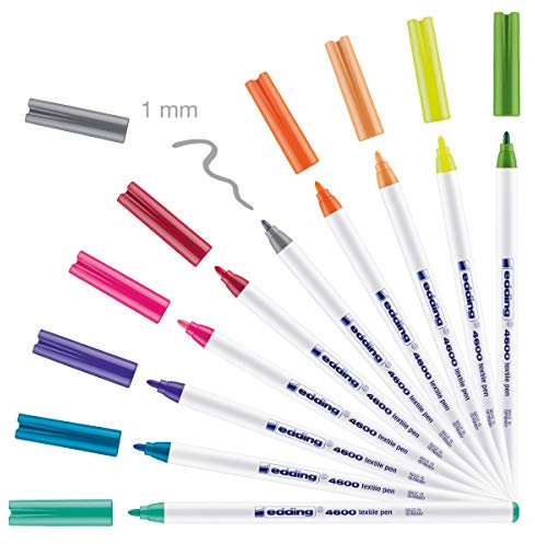 edding 4600 Textilstift - 10 Farben im Set (Fun) - Rundspitze 1 mm - Textilstifte waschmaschinenfest (60 °C) zum Stoff bemalen - Stoffmalstift