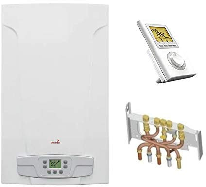Chaudière Gaz BasNox Luna ST Blue Chappée 24 kW/VMC Complète (Douilles + Dosseret) avec Thermostat Filaire