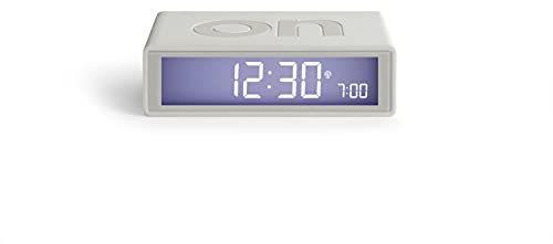 Lexon Flip+ Digital Alarm Clock for Bedrooms, Reversible On/Off Faces with Snooze function, LCD display & Touch Sensor Light, Radio Controlled & Battery Operated, Rubber - White