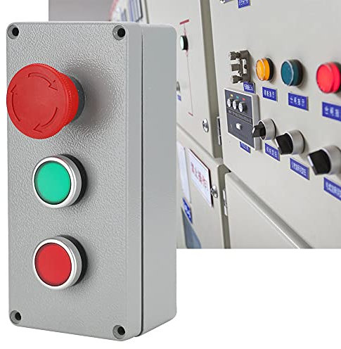 3-Tasten-Rot-Grün-Zeichen Not-Aus-Druckschalter IP66 Wasserdichter Aluminium-Momentschalter 1Ö 1NO Verriegelnder Druckschalter Stationskasten(175 * 80 * 55)