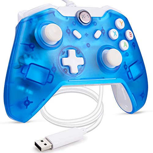 miadore Wired USB-Controller für Xbox One/One S/Windows PC, Dual Vibration Gamepad Joystick (klares Blau)