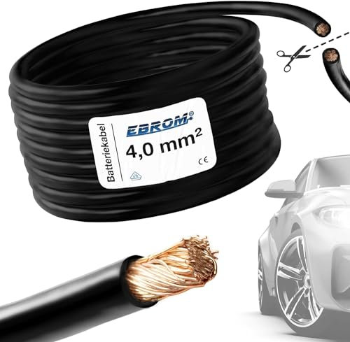 EBROM FLY Fahrzeugleitung SCHWARZ KFZ Leitung Batteriekabel – Querschnitt 4 mm² - Meterware – flexibel 90 ± 5 Shore, 100% Kupfer, Mantel Spezial PVC FLY FLRy - Fahrzeugkabel in 4mm2