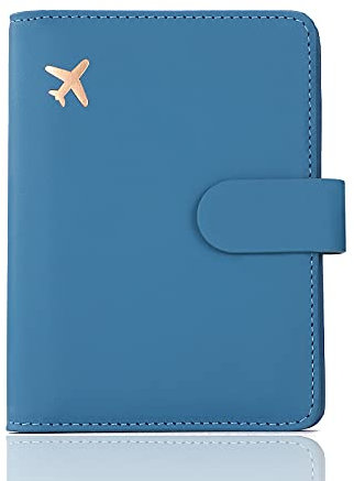 Melsbrinna Custodia per passaporto in pelle di alta qualità, impermeabile, con blocco RFID, porta passaporto con portapenne, grazioso libro per passaporti per donne/uomini, AF-Denim blu, 0.67 x 4.72 x