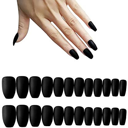 24 Stück Matte Ballerina Rein Farbe Falsche Nägel Sarg Vollständige Abdeckung Mittel Acryl Art Nagelspitzen Für Frauen und Mädchen (Schwarz)