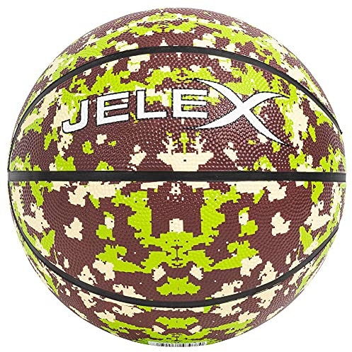 JELEX Sniper Basketball mit gedämpftem Gummi-Kern, hochwertiger Butylblase, Kieselstruktur-Optik für besseren Griff, im 8-Panel-Design. 600 g, Umfang: 80 cm, Indoor- Outdoor (Camo Grün)