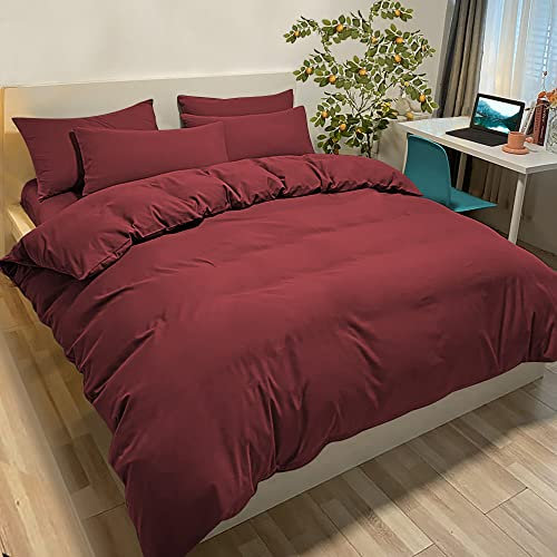 Poligino Housse de Couette 220x240 avec 2 Taies Oreiller 50x80 cm - Bordeaux - Parure Lit 2 Personnes 240x220 cm Microfibre