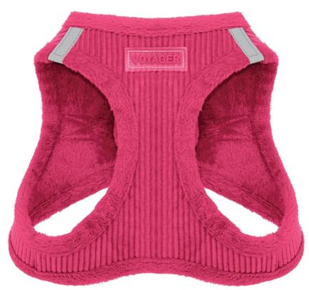 Voyager Step-In Plüsch-Hundegeschirr by Best Pet Supplies - Step-In-Westengeschirr für kleine und mittelgroße Hunde, Weicher Plüsch, Fuchsia Kordr, size XS - Brust 33-37 cm