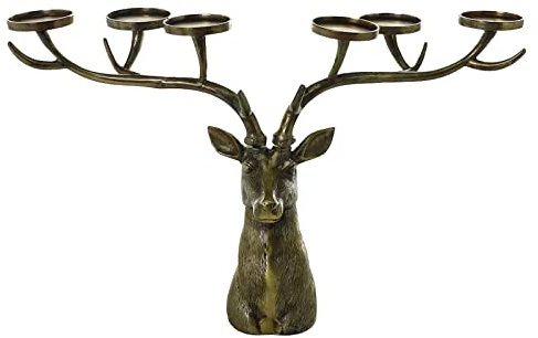 Yuemei Harz Kunsthandwerk Elch Kerzenhalter, Weihnachtsdekor Kerzenständer Goldene Bronze Rustikale Hirsch Kerzenständer Stumpenkerzen Skulptur Für Heim Büro Dekoration (A, M)