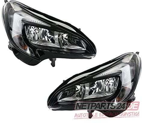 Johns, Scheinwerfer Satz passend für Opel Corsa schwarze Scheinwerfer E 09/2014- Set li+re m. Stellmot.