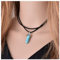 Turquoise Leather Pendant Necklace Hexagonal Column Crystal Healing Stone Choker Necklace Jewelry for Women Girls Teens (Blue)